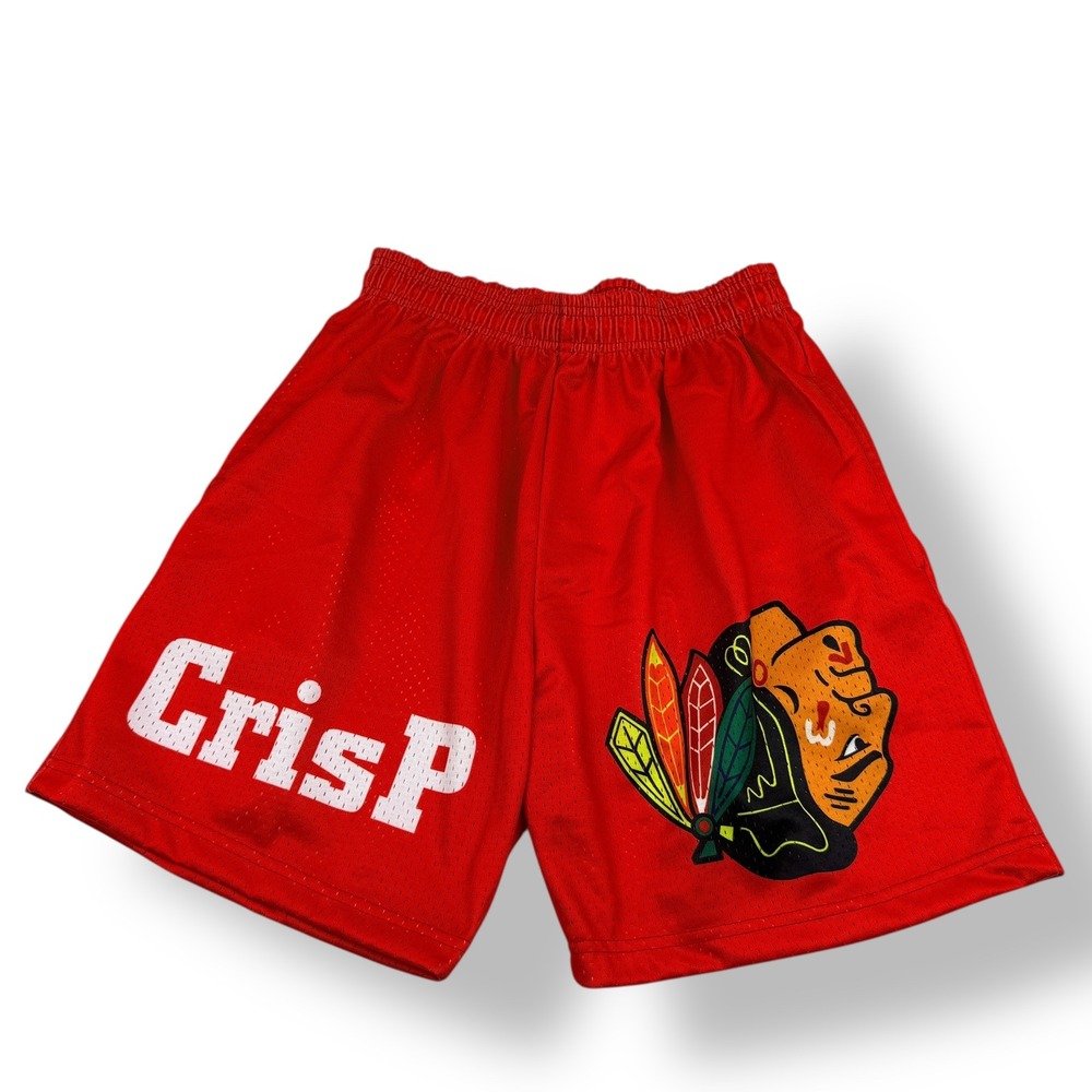 CrisP Red Basketball Shorts Mens Size L Chicago Blackhawks Logo Mesh Athletic